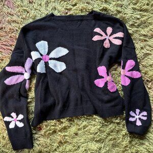 whimsigoth preppy y2k flower sweater